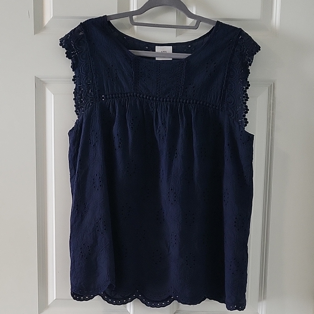 Knox Rose Navy Eyelet Lace Blouse Womens Size Medium